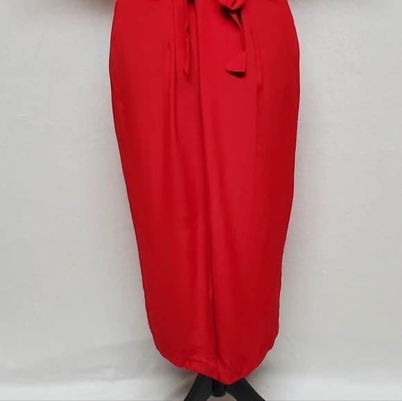 𝅺BRIOCHE 80s Vintage Red Gingham Plaid Cropped Jacket Tie Pleated Wiggle Dress - Picture 15 of 16